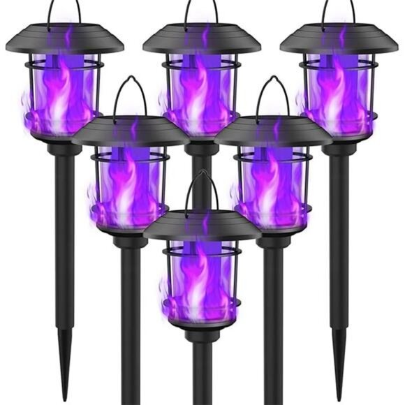 6 Pack Solar Flame Torch Lights Outdoor, Dual Use Flickering Purple - Picture 7 of 7